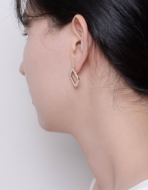 金色珍珠菱形耳钉