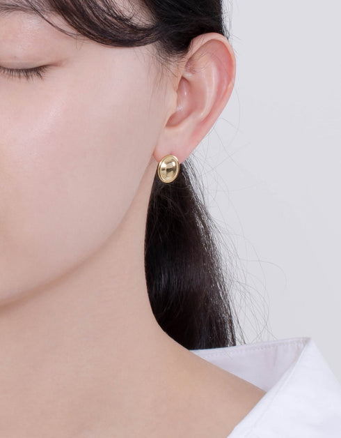 Minimalist Convex Oval Gold Plated Sterling Silver Studs