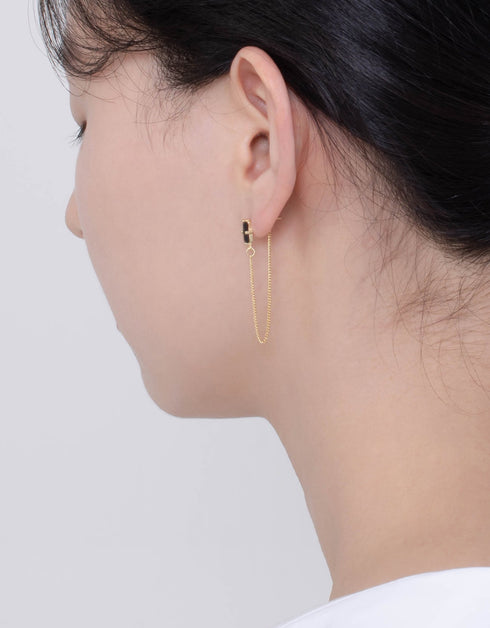 Black CZ Sterling Silver Chain Drop Earrings - Luxury Design