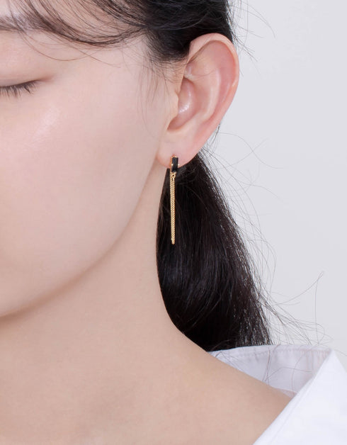 Black CZ Sterling Silver Chain Drop Earrings - Luxury Design