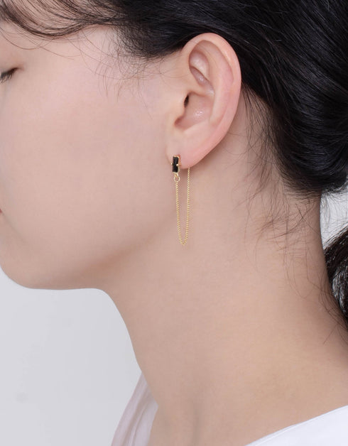 Black CZ Sterling Silver Chain Drop Earrings - Luxury Design