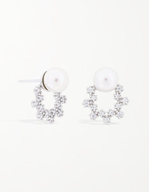 Enchanted Bloom Freshwater Pearl & Cubic Zirconia Sterling Silver Stud Earrings