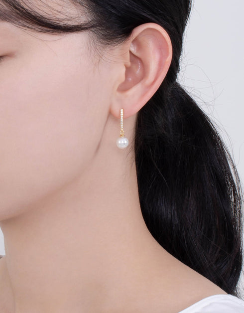 Lustrous Pearl Sterling Silver Drop Earrings with CZ