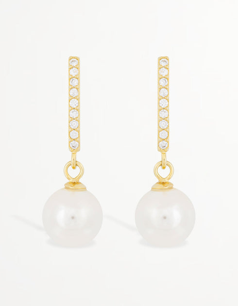 Lustrous Pearl Sterling Silver Drop Earrings with CZ