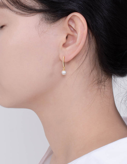 Lustrous Pearl Sterling Silver Drop Earrings with CZ