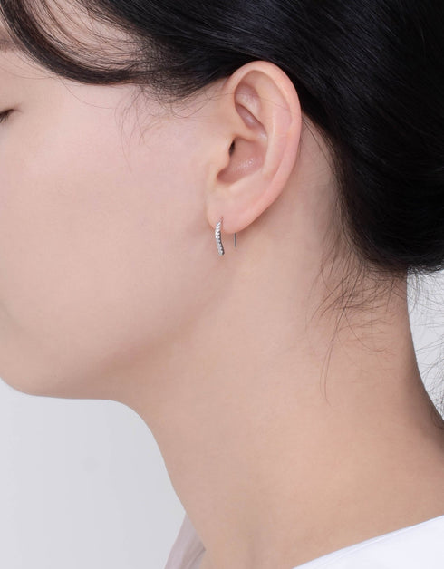 CZ Curved Vertical Sterling Silver Hook Earrings