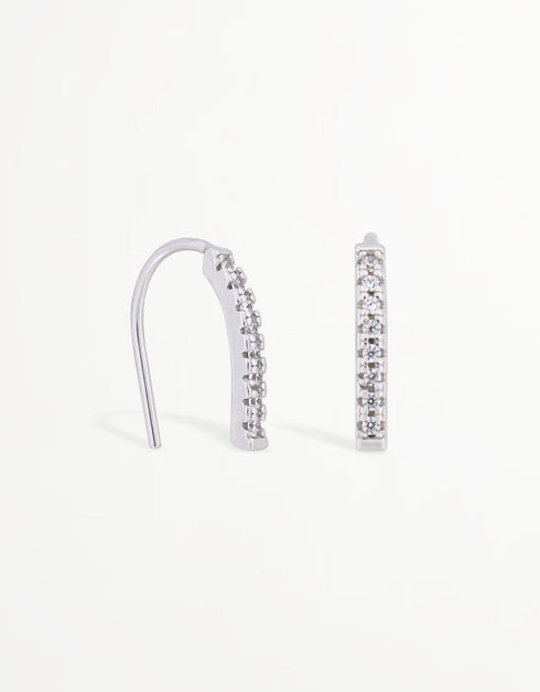 CZ Curved Vertical Sterling Silver Hook Earrings