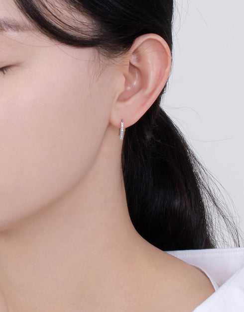 CZ Curved Vertical Sterling Silver Hook Earrings