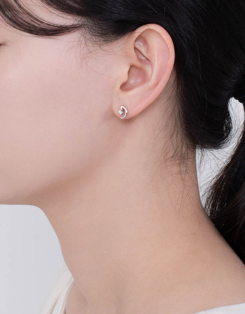 Elegant Half Moon Stud Earrings - Sterling Silver and CZ