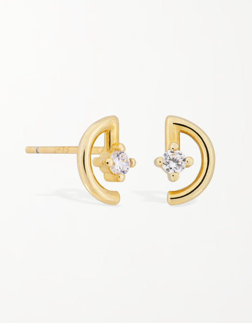 Elegant Half Moon Stud Earrings - Sterling Silver and CZ