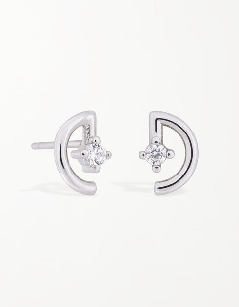 Elegant Half Moon Stud Earrings - Sterling Silver and CZ