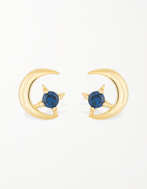 Yıldızlı Gece Kucaklaması: Hilal Ay ve Mavi Yıldız Gümüş Küpe