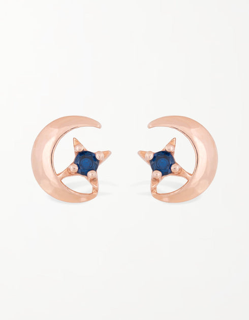 Yıldızlı Gece Kucaklaması: Hilal Ay ve Mavi Yıldız Gümüş Küpe