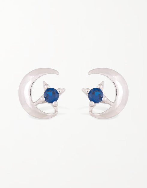 Yıldızlı Gece Kucaklaması: Hilal Ay ve Mavi Yıldız Gümüş Küpe