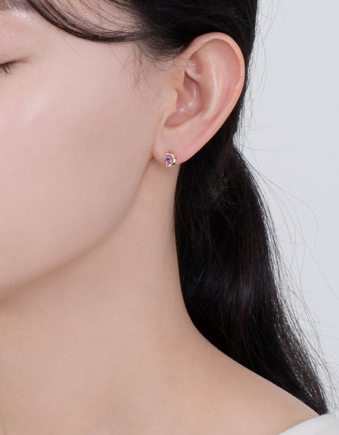 Yıldızlı Gece Kucaklaması: Hilal Ay ve Mavi Yıldız Gümüş Küpe