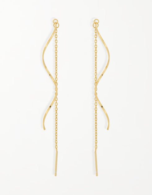 18K Altın Kaplama Kaplamalı Gümüş Dalgalı Çubuk Zincir Damla Küpe