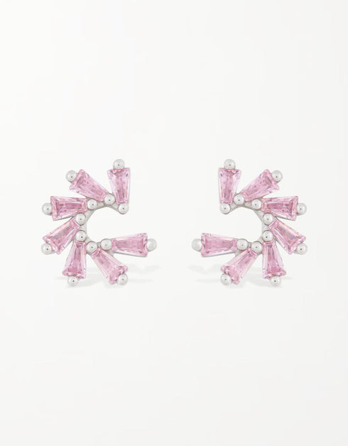Elegant Fan-Shaped Stud Earrings with CZ & Sterling Silver