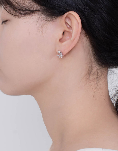 Elegant Fan-Shaped Stud Earrings with CZ & Sterling Silver