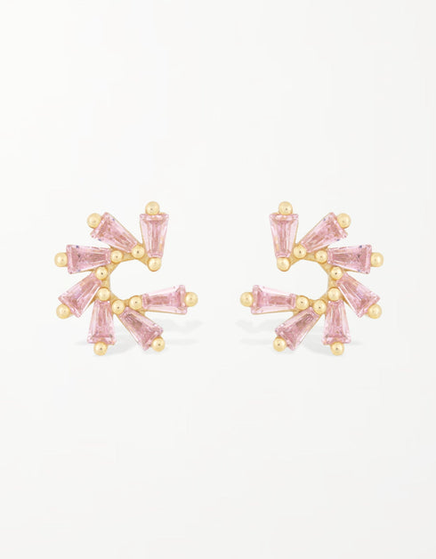 Elegant Fan-Shaped Stud Earrings with CZ & Sterling Silver