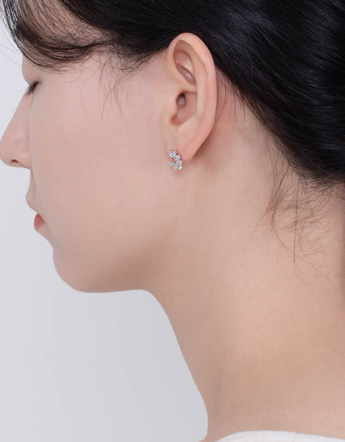 Elegant Fan-Shaped Stud Earrings with CZ & Sterling Silver