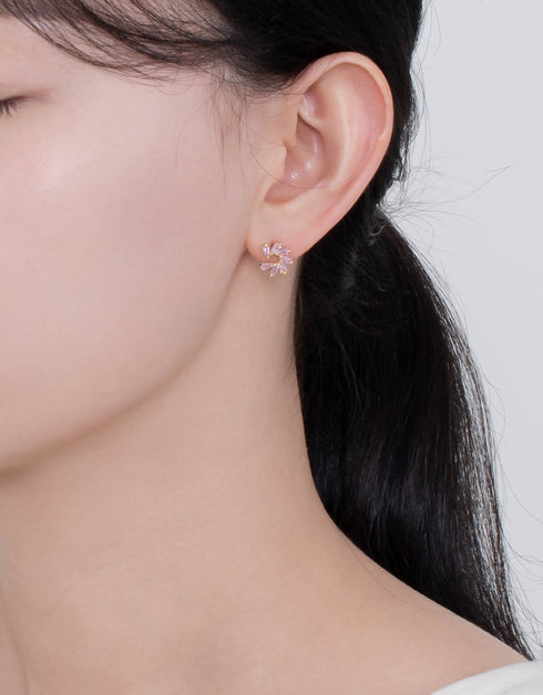 Elegant Fan-Shaped Stud Earrings with CZ & Sterling Silver