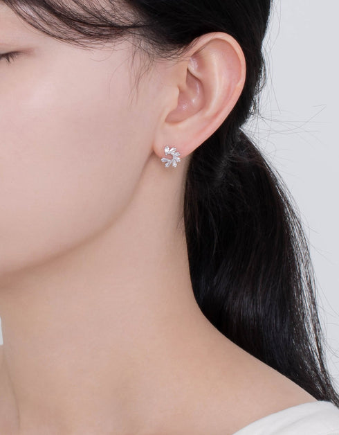 Elegant Fan-Shaped Stud Earrings with CZ & Sterling Silver