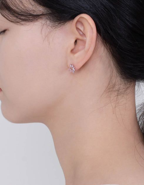 Elegant Fan-Shaped Stud Earrings with CZ & Sterling Silver