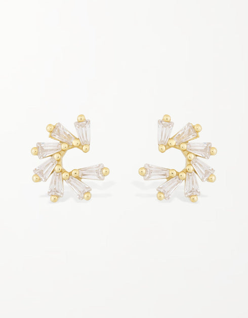 Elegant Fan-Shaped Stud Earrings with CZ & Sterling Silver