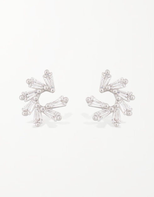 Elegant Fan-Shaped Stud Earrings with CZ & Sterling Silver