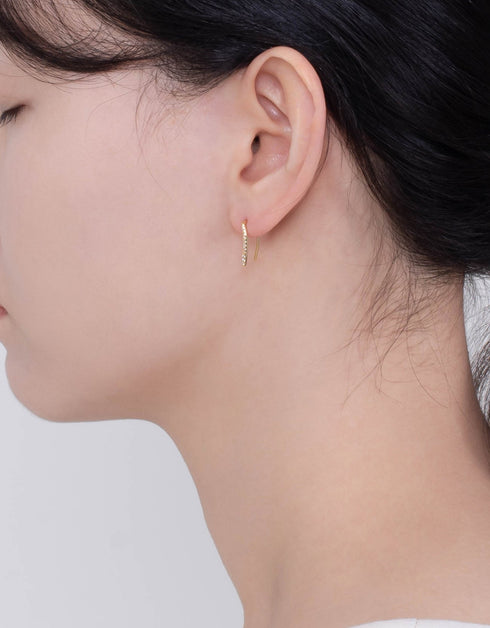 Işıltılı Zarafet: Kavisli Çubuklar Zirkon Kaplamalı Gümüş Kanca Küpe