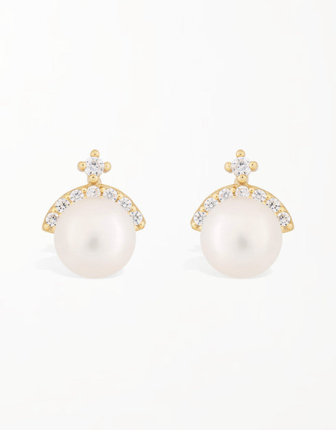 Luxurious Sterling Silver Crown & Freshwater Pearl Studs