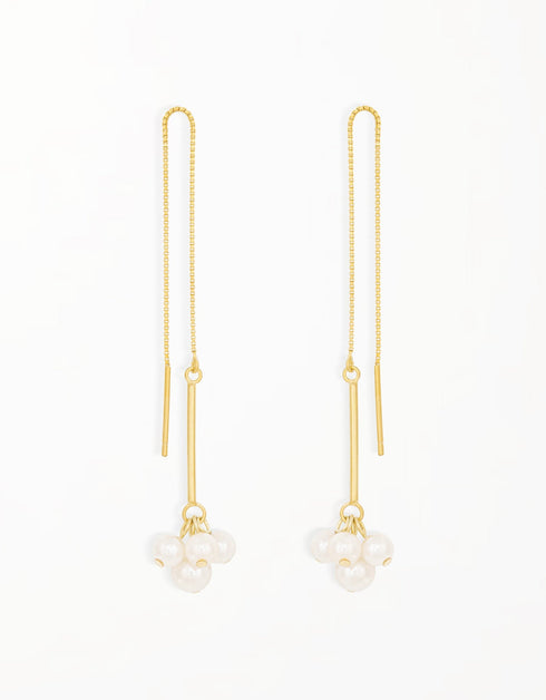 优雅的珍珠簇金线耳环