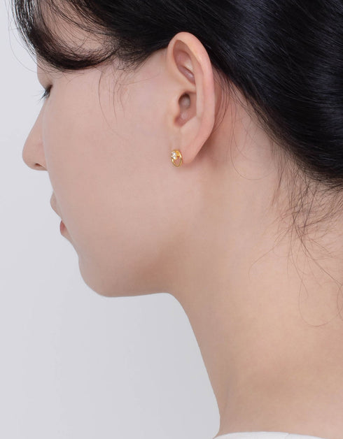 Elegant CZ Silver Hoop Stud Earrings - 18k Gold Plated