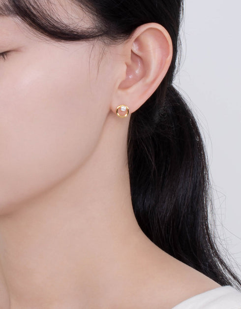 Elegant CZ Silver Hoop Stud Earrings - 18k Gold Plated
