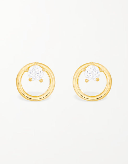 Elegant CZ Silver Hoop Stud Earrings - 18k Gold Plated