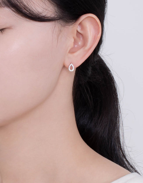 Sterling Silver Teardrop Studs with Cubic Zirconia Sparkle