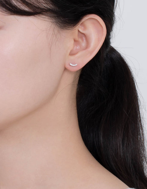 Elegant Curve: Sterling Silver and Cubic Zirconia Stud Earrings
