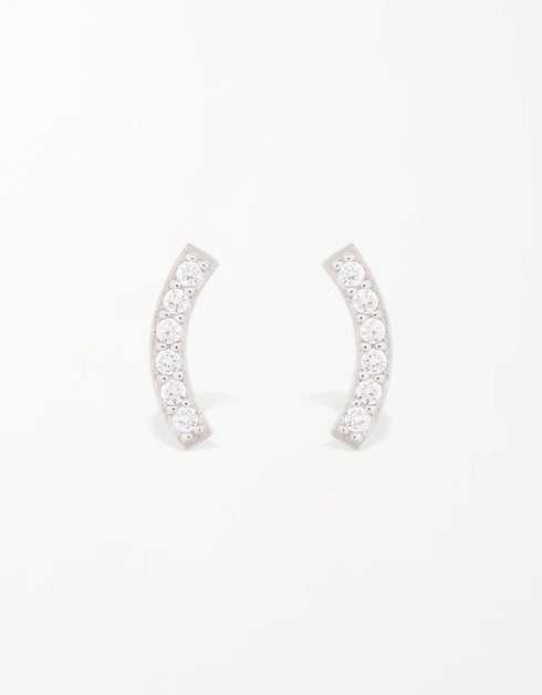 Elegant Curve: Sterling Silver and Cubic Zirconia Stud Earrings