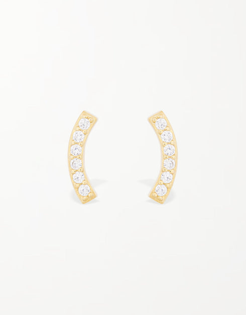 Elegant Curve: Sterling Silver and Cubic Zirconia Stud Earrings