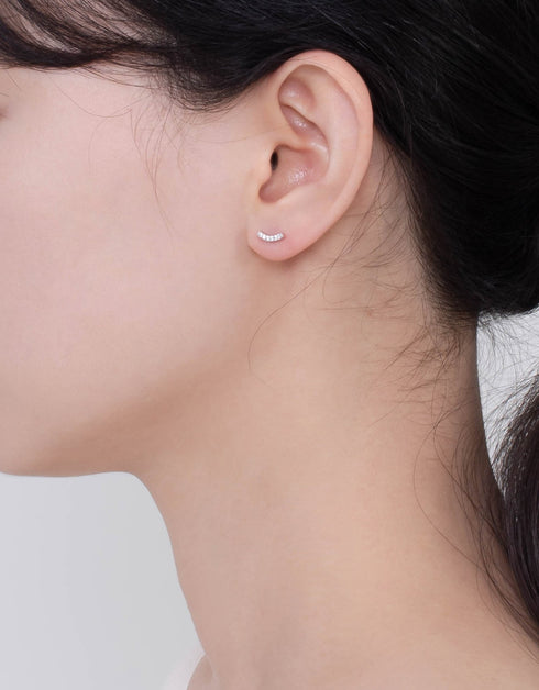 Elegant Curve: Sterling Silver and Cubic Zirconia Stud Earrings