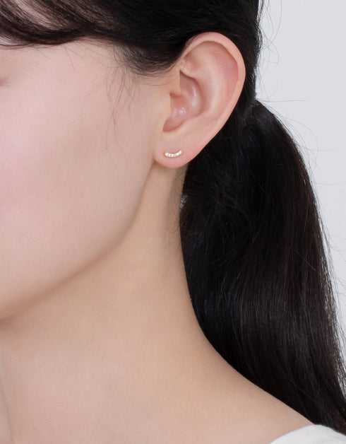 Elegant Curve: Sterling Silver and Cubic Zirconia Stud Earrings