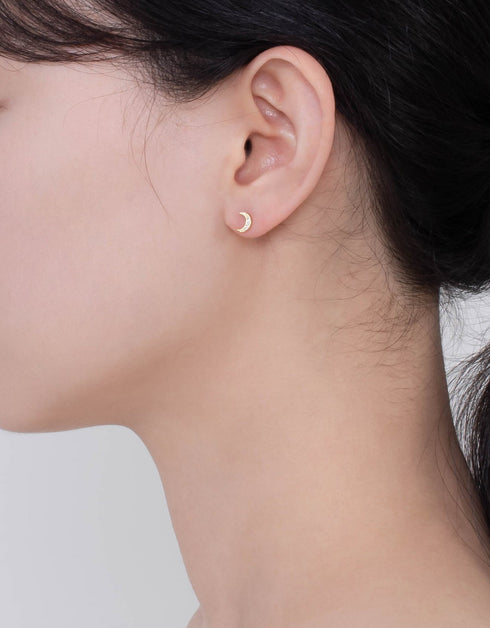 Sterling Silver Crescent Moon Studs with CZ & Gold Plating