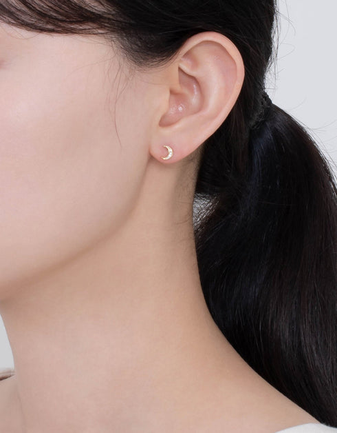 Sterling Silver Crescent Moon Studs with CZ & Gold Plating
