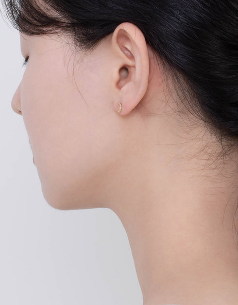 Sterling Silver Crescent Moon Studs with CZ & Gold Plating