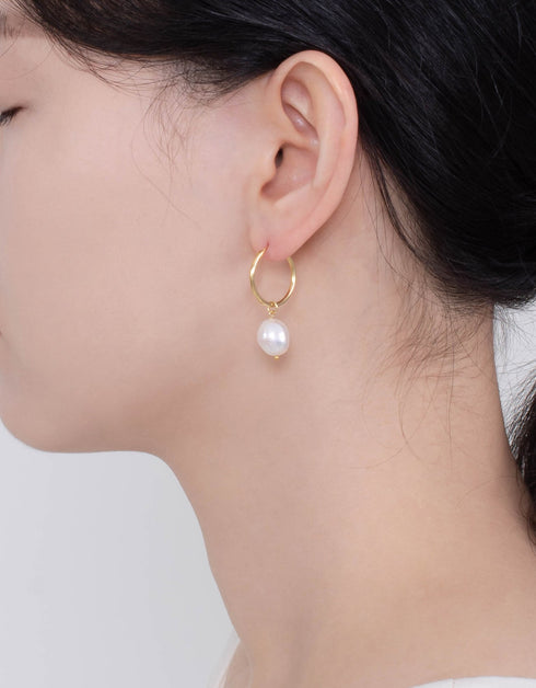 Elegant Freshwater Pearl Hoop Earrings - Sterling Silver