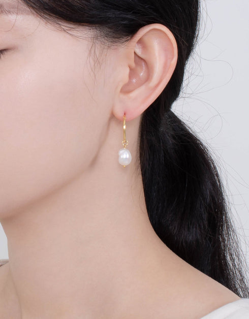 Elegant Freshwater Pearl Hoop Earrings - Sterling Silver