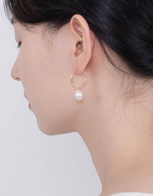 Elegant Freshwater Pearl Hoop Earrings - Sterling Silver