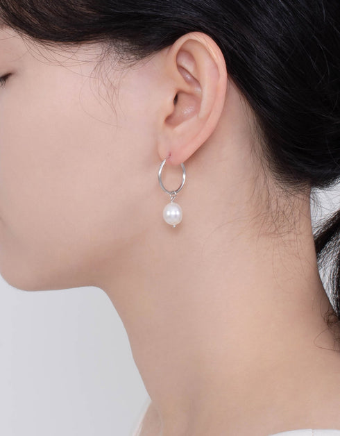 Elegant Freshwater Pearl Hoop Earrings - Sterling Silver