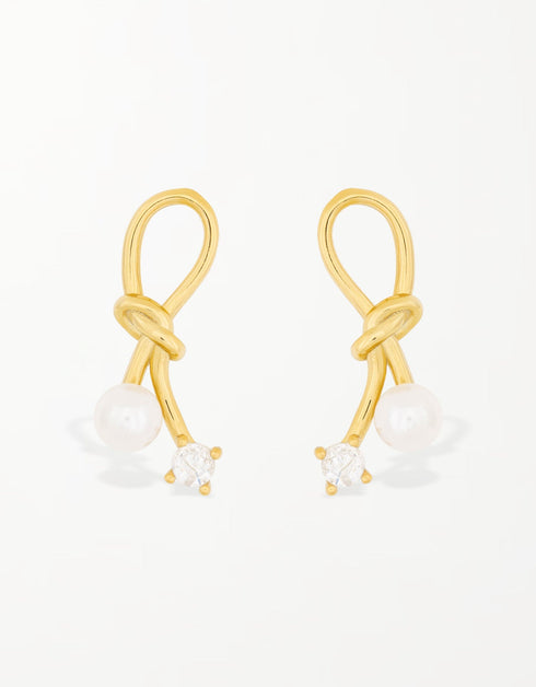 Lustrous Pearl & CZ Knot Stud Earrings - Elegant design