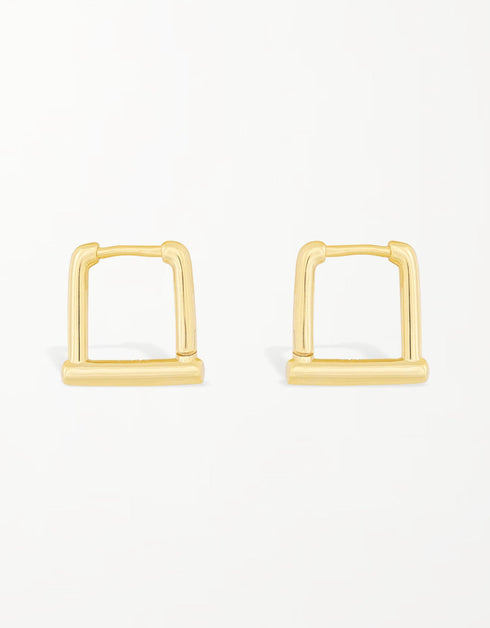 金色方形优雅:18K 镀金纯银圈形耳环